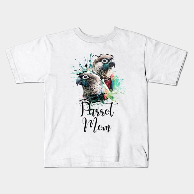 Crimson Bellied Conure Color Splatter Parrot Mom White Kids T-Shirt by BirdNerd